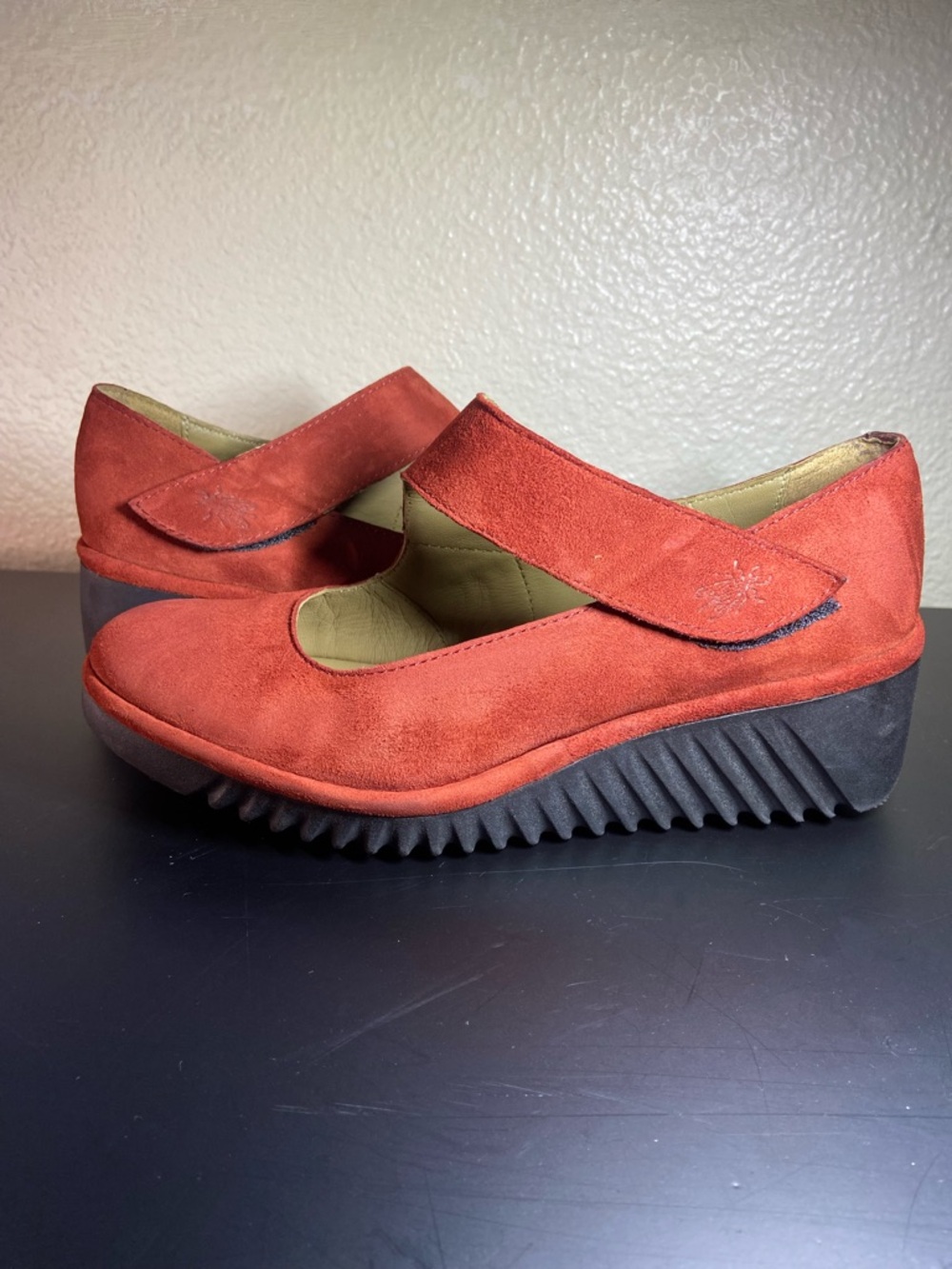 Fly London Women's Red Suede Mary Jane Wedge Mules size:37(6.5) - Picture 3 of 13